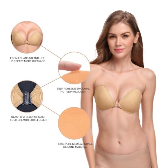 Wingslove Adhesive Bra Reusable Strapless Self Silicone Push-up Bra D Cup - Picture 2 of 7